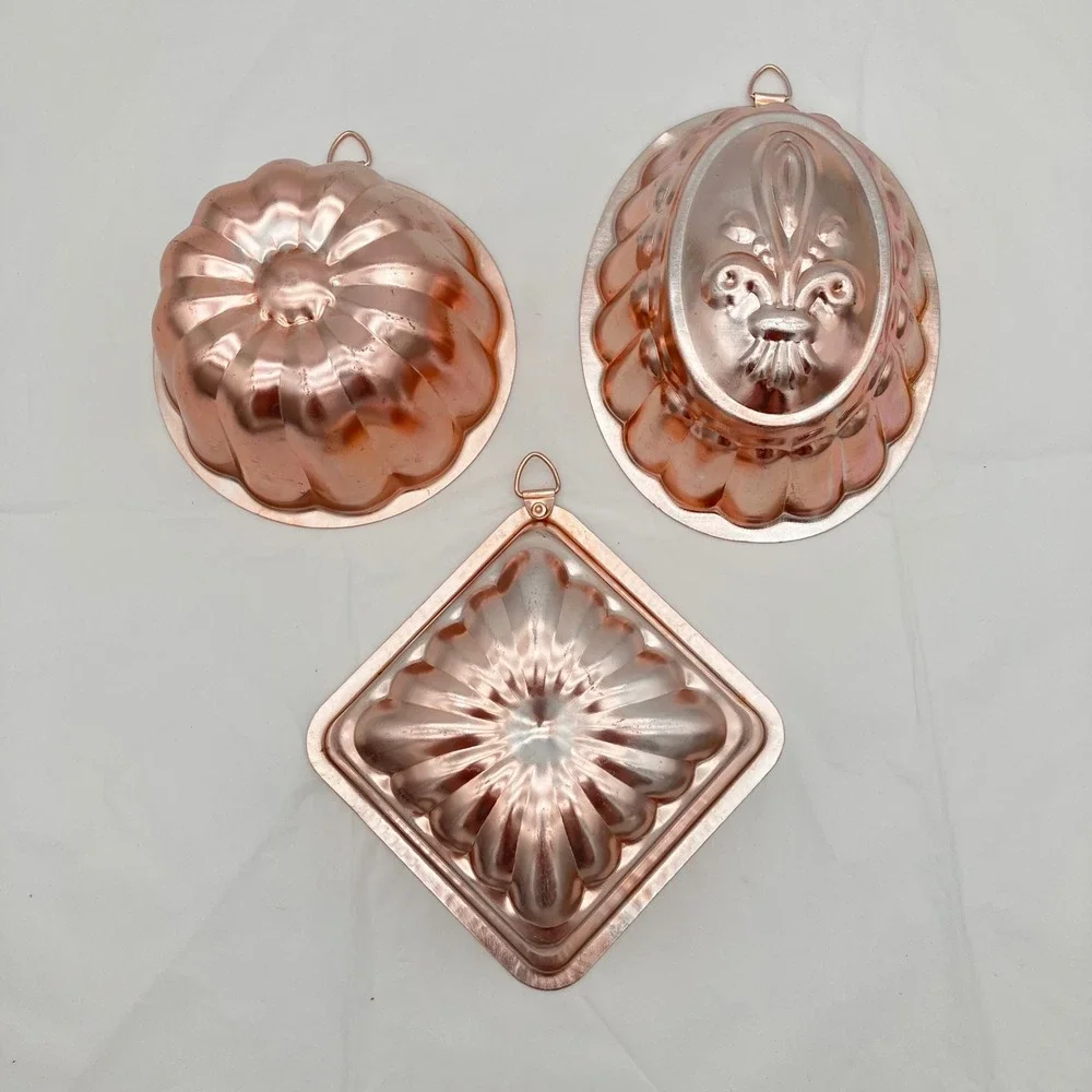 Vintage Copper Jello Molds Set of 3 Fleur-de-lis Decorative Wall Hanging Decor